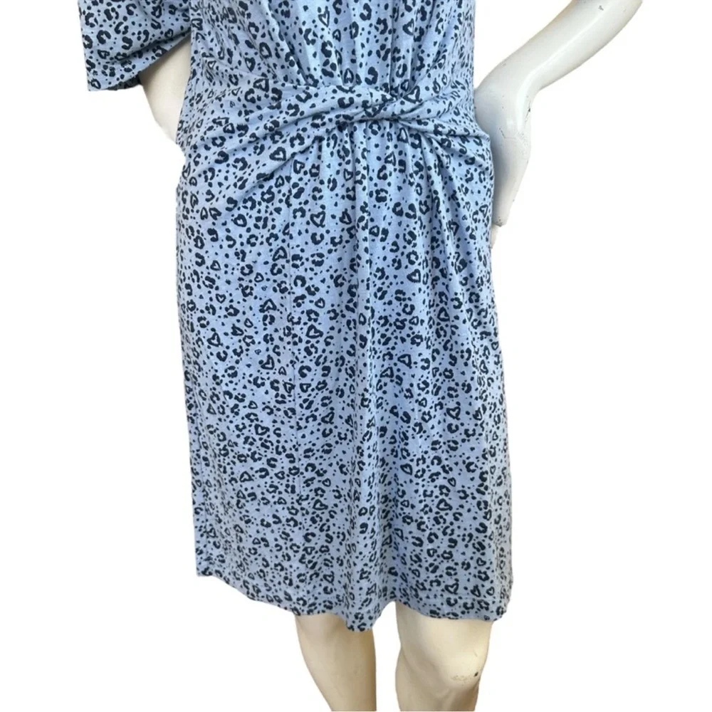 Aerie Blue Twist Front Short Sleeve Leopard Print Casual Tee Shirt Dress Medium